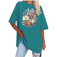Women's Oversized T Shirt Cute Flower Graphic Loose Fit Tees Crew Neck Short Sleeve Shirts Summer Casual Tunic Tops