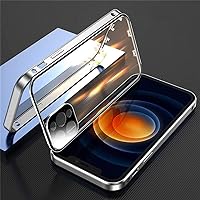 Double Sided HD Glass Metal Frame Case for iPhone 15 14 Plus 13 12 11 Pro Max Lock Catch Cover Camera Lens Protection,Silver,for iPhone 12pro max