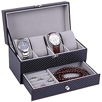 Watch Box 4 Watch Storage Box 2 Layers Organizer Collection Jewelry With Glass Lid Men Watch Organizer Collection (Color : Black Size : S)
