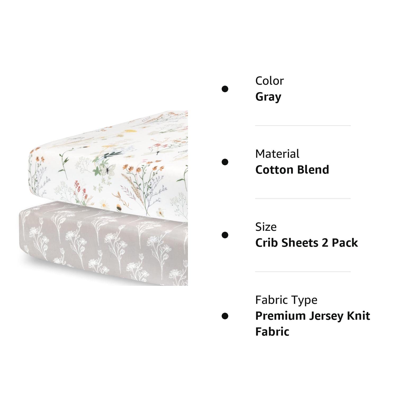 Pobibaby - 2 Pack Premium Fitted Baby Girl Crib Sheets for Standard Crib Mattress - Ultra-Soft Jersey Knit, Safe and Snug, and Stylish Floral Crib Sheet (Wildflower)