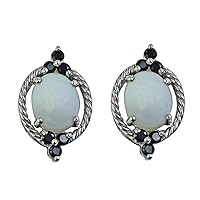 White Opal OVAL Shape Gemstone Jewelry 925 Sterling Silver Stud Earrings For Women/Girls