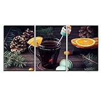 wall26 - 3 Piece Canvas Wall Art - Decorative Spoon with Cupcake in The Glass with Tea and Oranges Slice Near Green Macarons - Modern Home Art Stretched and Framed Ready to Hang - 24