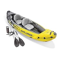 Intex 68307EP Explorer K2 Inflatable Kayak Set: Includes Deluxe 86in Aluminum Oars and High-Output Pump – SuperStrong PVC – Adjustable Seats with Backrest – 2-Person – 400lb Weight Capacity