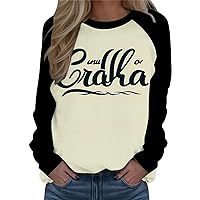 Sweatshirt for Womens Fashion 2023 Fashion Long Sleeve Crew Neck Words Printed Pullover Hoodless Dressy Zip up Hoodie