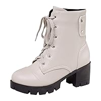 BIGTREE Combat Boots For Women Platform Chunky Block Heel Lace-Up Side Zipper Ankle Booties