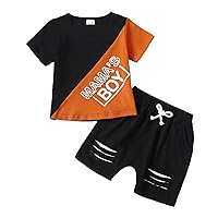 Kucnuzki Toddler Baby Boy Clothes Outfits Short Summer Sleeve Letters Printed Shirt Shorts Sets 2PC Little Boy Clothing