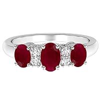 Trio Stone 1.00 Ctw Oval Cut Ruby Gemstone 925 Sterling Silver Engagement Ring
