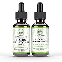 Liquid Melatonin for Kids and Adults 3mg & Liquid Chlorophyll Bundle - Natural Sleep Aid Drops, Berry Vanilla Flavor, Made in USA - Sleep Support & Skin Support