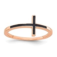 Jewels By Lux Solid 14k Rose Gold Enameled Sideways Cross Ring Available in Sizes 4 to 8