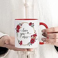 Love You More 11oz Mug Farmhouse Seasonal Wreaths Round Coffee Mug Tea Cup Gift for Co-Worker Porcelain Coffee Mugs Cups