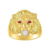 Rylos Amazing Conversation Starter Set with Genuine Diamonds & Ruby in the Eyes & Mouth of this Fabulous Lion Head Ring Set in 14K Yellow Gold Plated Silver