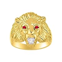 Lion Head Ring Yellow Gold Plated Silver Genuine Diamond in Mouth & Gorgeous Precious Color Stone Birthstone in Eyes #1 in Mens Jewelry Me'ns Ring Amazing Conversation Starter Sizes 6,7,8,9,10,11,12,13