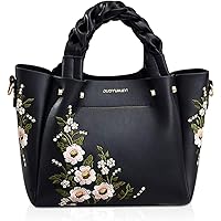 Women's Handbag, PU Leather, Shoulder Bag, Flower Embroidery, Large Capacity, Waterproof, Lightweight, Wear-resistant, Simple, Stylish, Cute, Casual, Outing, Commuting to Work