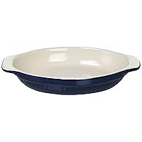 DELISH KITCHEN L-1892 Pearl Metal Gratin Dish, Navy, 8.7 x 5.5 inches (22 x 14 cm), Heat Resistant Deep Oval Plate