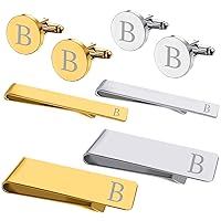 BodyJ4You 8PC Cufflinks Tie Bar Money Clip Button Shirt Personalized Initials Letter B Gift Set