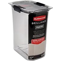 Rubbermaid Brilliance Airtight Food Storage Container for Pantry with Lid for Flour, Sugar, and Rice, 16-Cup, Clear/Grey