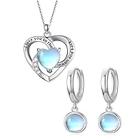 Cuoka 925 Sterling Silver I Love You to The Moon and Back Necklace,Moonstone Hoop Earrings, Opal Moonstone Jewelry Set Gift for Women Girls