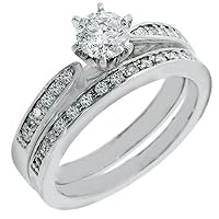 14k White Gold Round Diamond Engagement Ring Wedding Band Bridal Set 1 Carat