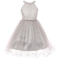 BNY Corner Gorgeous Rhinestone Pearl Halter Pageant Gown Party Flower Girl Dress