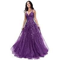 Glitter Tulle Prom Dresses Women Lace Appliques Long Ball Gwons with Spaghetti Straps A-Line Evening Dresses