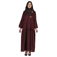 Bimba Islamic Long Dress with Printed Hijab Scarf Rayon Abaya Maxi Clothes for Muslim Women