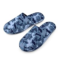 Abstract Blue Military Camouflage Men's Cotton Slippers Casual Closed Toe House Shoes Cozy Bedroom Slippers for Indoor Outdoor