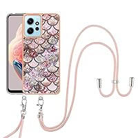 Compatible with Phone Cases Redmi Note 12 4G, TPU IMD Personalized Colorful Scales Gilded Border Slim Case Scratch-Proof Shockproof Back Protective Cover with Long Lanyard