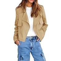 Cicy Bell Womens Cropped Trench Coat Casual Long Sleeve Notched Lapel Blazer Jacket