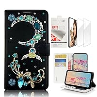 STENES Bling Wallet Case Compatible with Samsung Galaxy Note 9, 3D Handmade Butterfly Crescent Moon Design Leather Case with Wrist Strap & Screen Protector [2 Pack] - Green