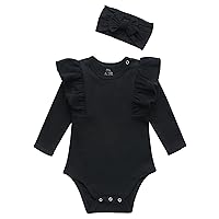 O2 BABY Organic Cotton Baby Girls Romper Long Sleeve Bodysuit for Newborn, Infant Jumpsuit with Headband Outfit Set
