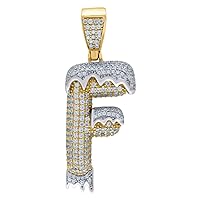 925 Sterling Silver Yellow tone Mens Women CZ Dripping Letter Name Personalized Monogram Initial F Charm Pendant Necklace Measures 45.9x17.3mm Jewelry for Men