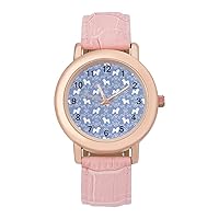 Bichon Dogs and Rose Floral Women's PU Leather Strap Watch Fashion Wristwatches Dress Watch for Home Work