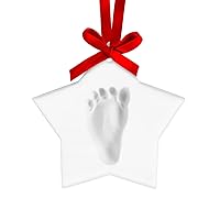 Tiny Ideas Newborn Star Christmas Ornament, Holiday Baby's Handprint or Footprint Ornament, Baby's First Christmas, Clay Print Keepsake For Baby Girl Or Baby Boy, With Included Red Ribbon