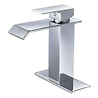 BWE Bathroom Faucet Chrome Modern Waterfall Single Hole Bathroom Sink Faucet Parts Spout Bath Lavatory Vanity and Supply Hose Single Handle Square