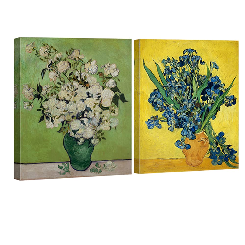 Wieco Art Irises in Vase Floral Canvas Prints Wall Art by Van Gogh Classic Artwork Famous Oil Paintings Reproduction on Canvas for Bedroom Home Dec...