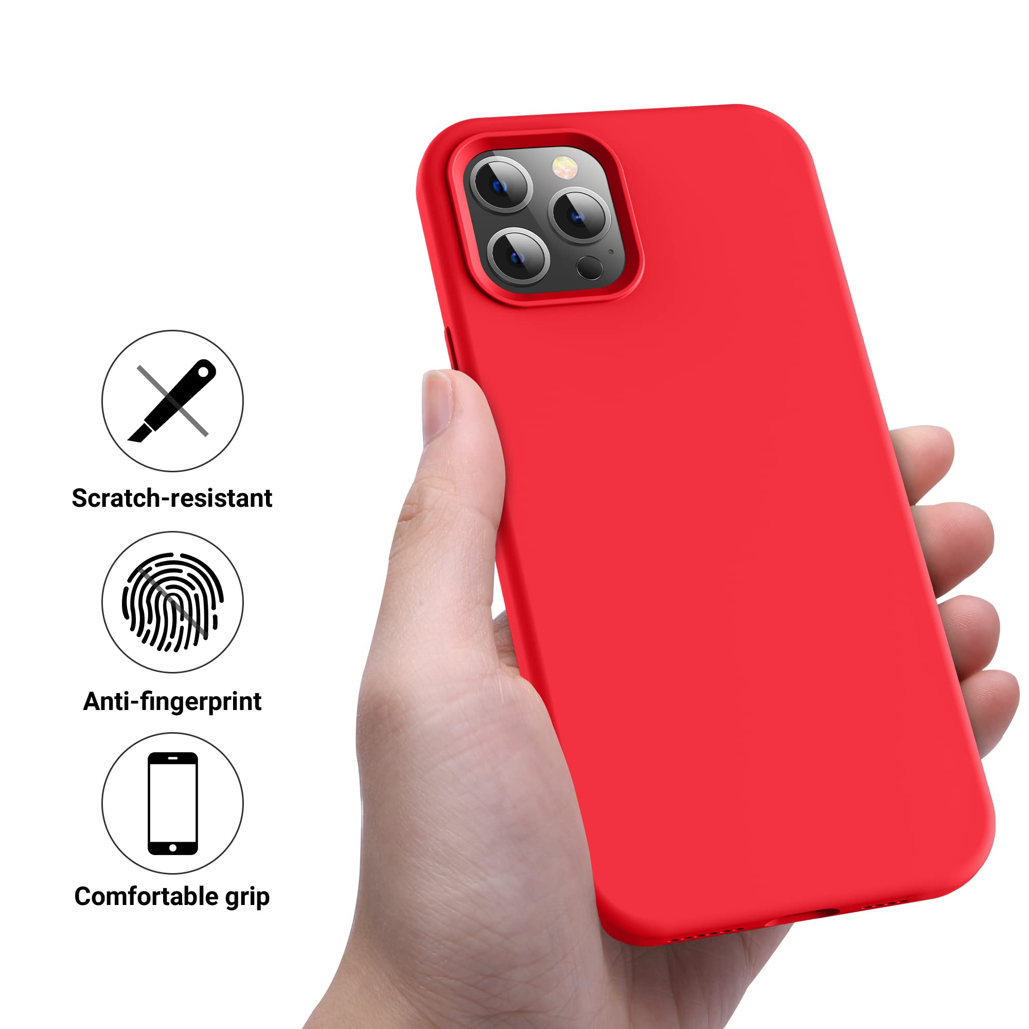 OTOFLY Compatible with iPhone 12 Pro Max Case 6.7 inch(2020),[Silky and Soft Touch Series] Premium Soft Liquid Silicone Rubber Full-Body Protective Bumper Case (Red)
