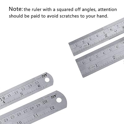 ZZTX Heavy Duty 100% Stainless Steel Ruler Set 12 Inch (30 CM) + 6 Inch (15  CM) Metal Rulers Kit - Perfect Straight Edge for Easy Measurements