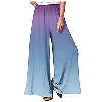 Women's Plus Size Lounge Pants High Waisted Wide Leg Palazzo Trousers Flowy Loose Casual Full Length Beach Slacks