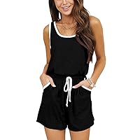 GOBLES Women's Casual Sleeveless One Piece Loose Fit Elastic Waist Short Jumpsuit Rompers