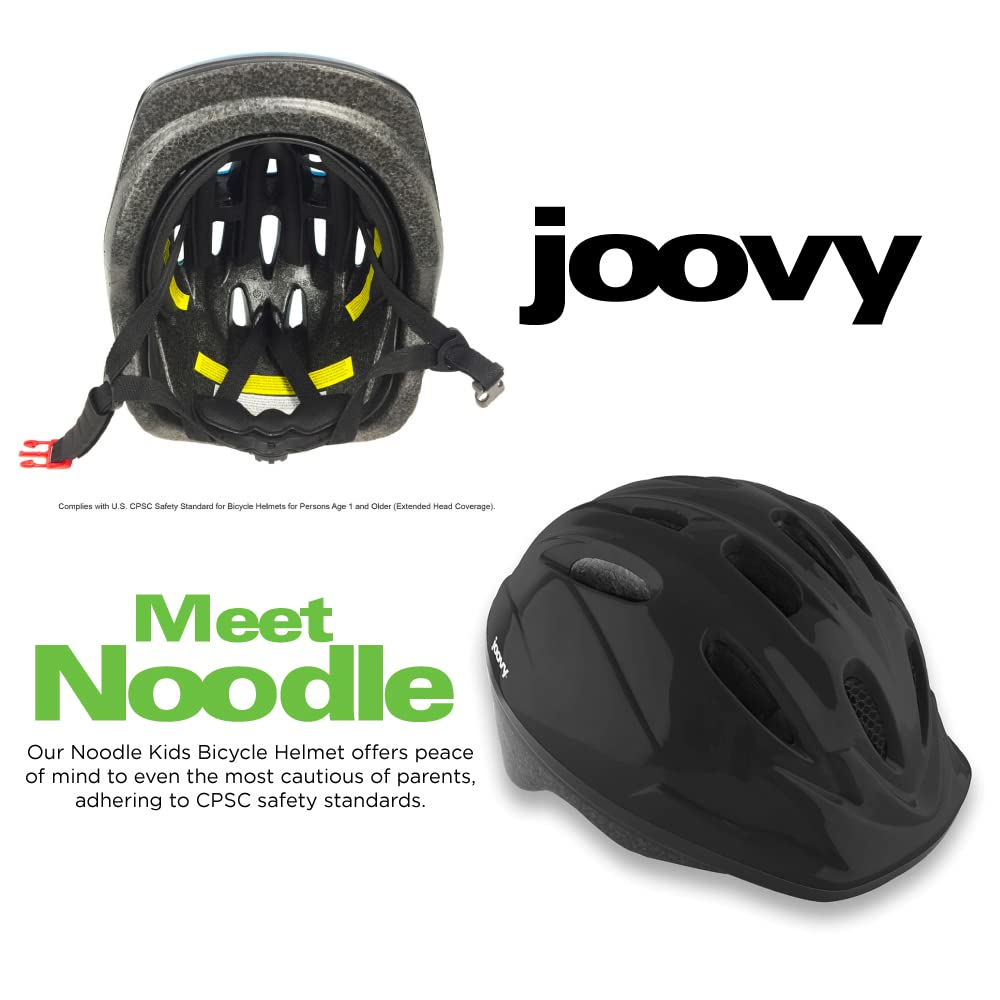 Joovy Noodle Bike Helmet for Toddlers and Kids Aged 1-9 with Adjustable-Fit Sizing Dial, Sun Visor, Pinch Guard on Chin Strap, and 14 Vents to Keep Little Ones Cool (Medium, Black)