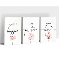 3 Piece Office Canvas Wall Art, Motivational Quotes Poster Flowers Print Pictures Wall Decor for Office, Women Inspirational Framed Artwork Home Office Decor 12
