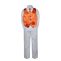 Leadertux 4pc Formal Little Boys Orange Vest Necktie Sets White Pants Suits S-7