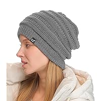 Thick Fuzzy Lined Stretchy Cold Weather Toboggan Cap Stocking Slouchy Oversized Winter Knit Beanie