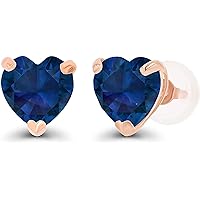 Dream Jewels 1.30 Ct Heart Cut Lab Created Blue Saphhire14k White Gold Plated 925 Sterling Silver 3 Prong Push Back Stud Earring