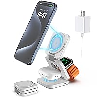 Foldable 3 in 1 Charging Station for Apple, KU XIU Fast Magnetic Wireless Charger Compatible with iPhone 15 14 13 12 Pro/Max/Plus, 5W for Apple Watch 9/8/7/6/5/4/3/2/SE/Ultra 2, AirPods 3/2/Pro(White)