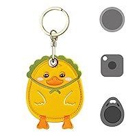 Cute Leather Keychain Case for Apple AirTag, Tile Mate, Galaxy SmartTag, eufy SmartTrack Link and Key Fob, Anti-Scratch
