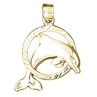 18K Yellow Gold Dolphin Pendant, Made in USA