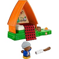 Fisher-Price Little People Toddler Playset Cabin with Camper Figure Plus Campfire Light and Sounds for Pretend Play Ages 1+ Years