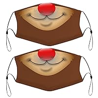 Reindeer Costume Kids Face Masks Set of 2 with 4 Filters Washable Reusable Breathable Black Cloth Bandanas Scarf for Unisex Boys Girls