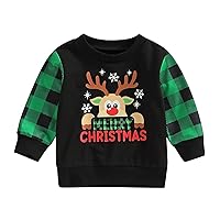 Clothe Top Infant Boys Girls Christmas Long Sleeve Plaid Cartoon Deer Prints Pullover Sweatshirt Tops Short T Shirt